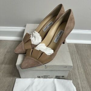 Jimmy Choo Suede Nappa Ruffle Leena 85 Pumps Stone Size 40.5